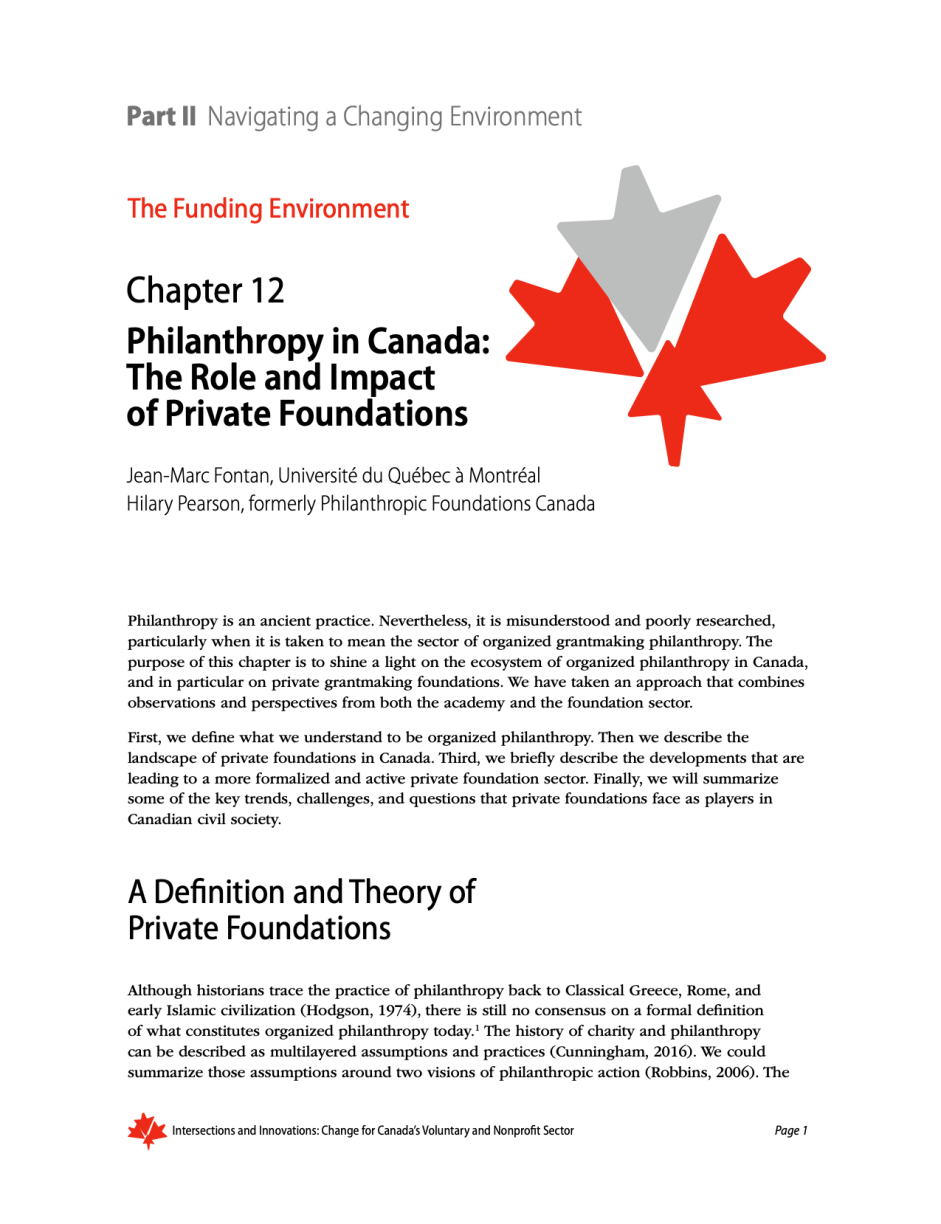 Chapter 12 - Philanthropy in Canada: The Role and Impact of Private Foundations
